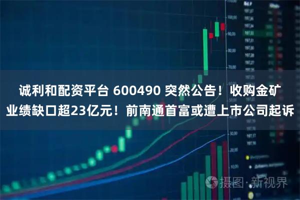 诚利和配资平台 600490 突然公告！收购金矿业绩缺口超23亿元！前南通首富或遭上市公司起诉